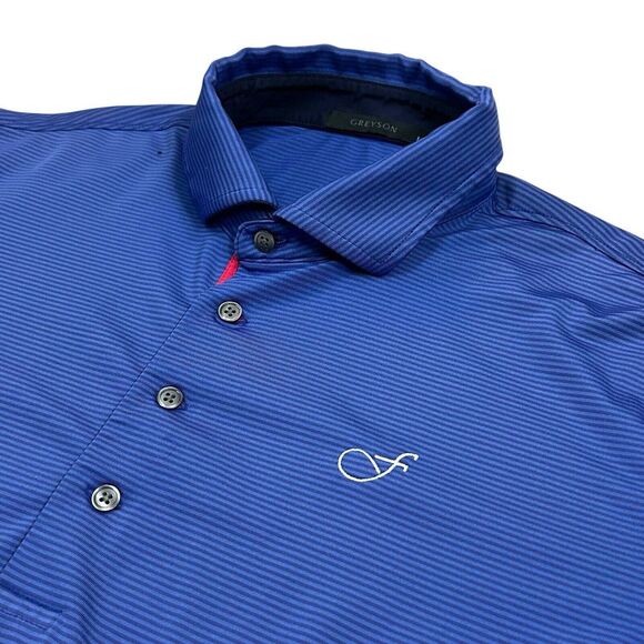 Greyson Golf Polo Men's Size Large Blue Striped Shirt (Tiny Hole)‎ - Picture 1 of 8